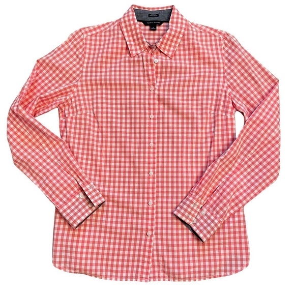 Tommy Hilfiger Coral and White Gingham Button Down Shirt Long Sleeve Classic. 12 - Picture 7 of 12
